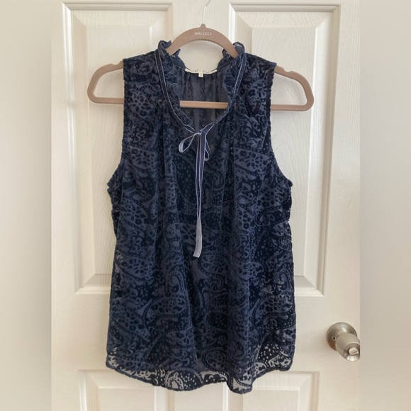 Sheer, Velvet Burn-Out Paisley Pattern Top, Size L - Picture 1 of 6